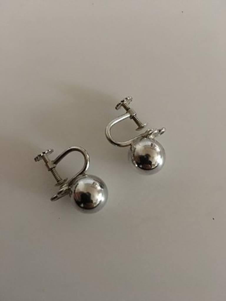 Hans Hansen Sterling Silver Earrings/Screws. Silver stones measures around 1 cm. Combined weight of 6 g / 0.20 oz.