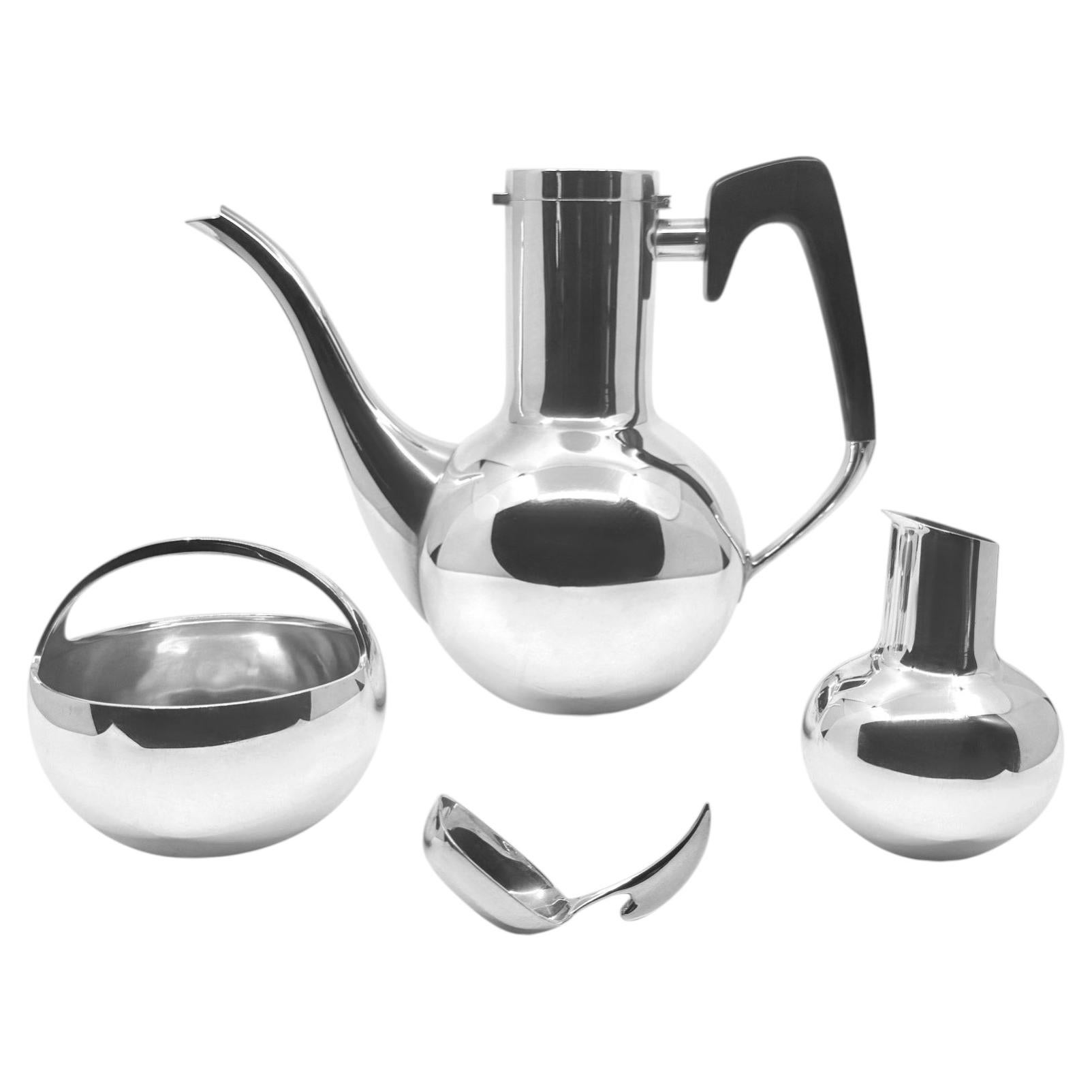 Hans Hansen Sterling Silver MCM Coffee Set 539/540, 1966 in vendita