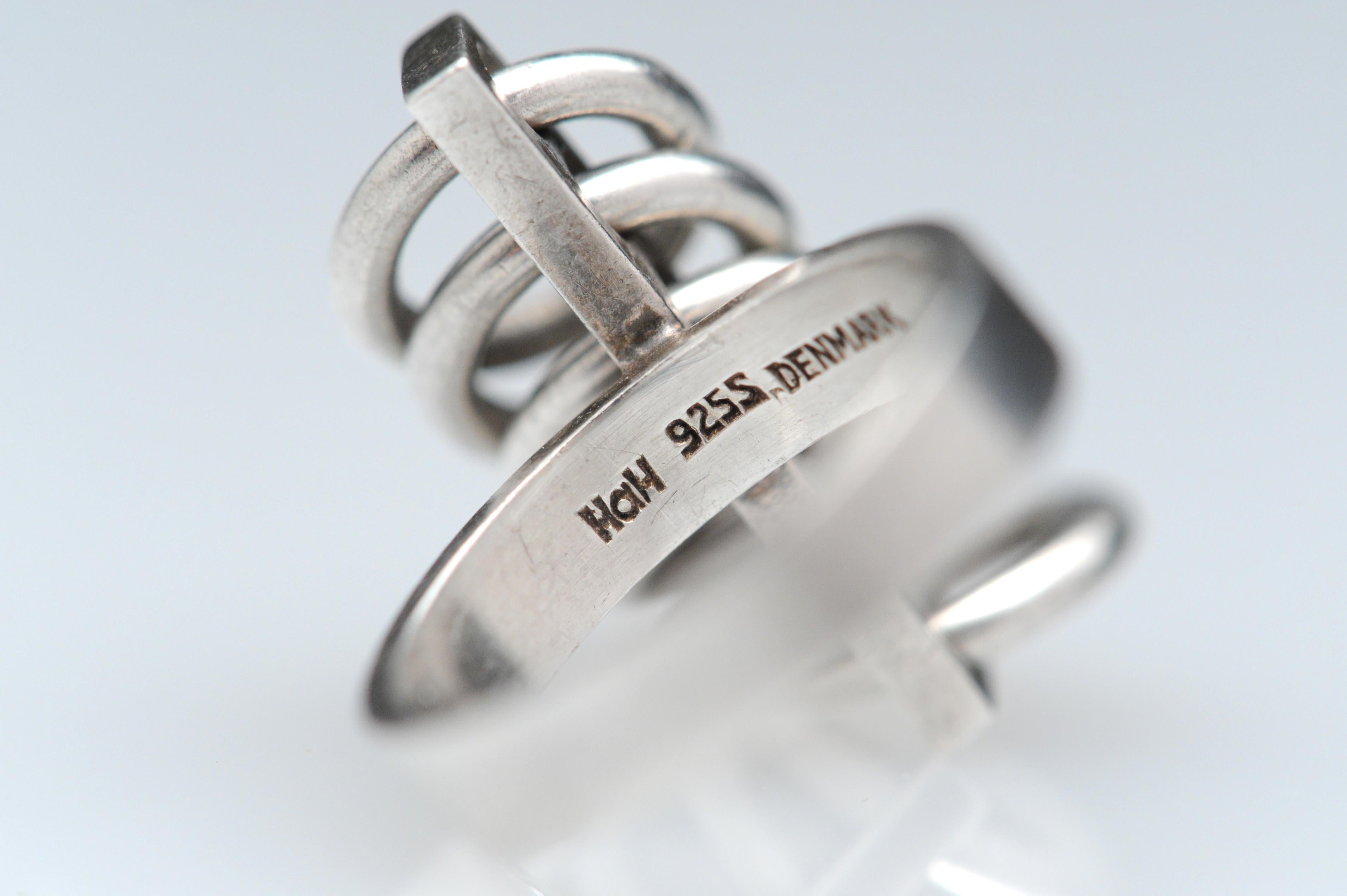 Hans Hansen Sterling Silver Modernist Kinetic Ring Denmark Vintage Scandinavian 4