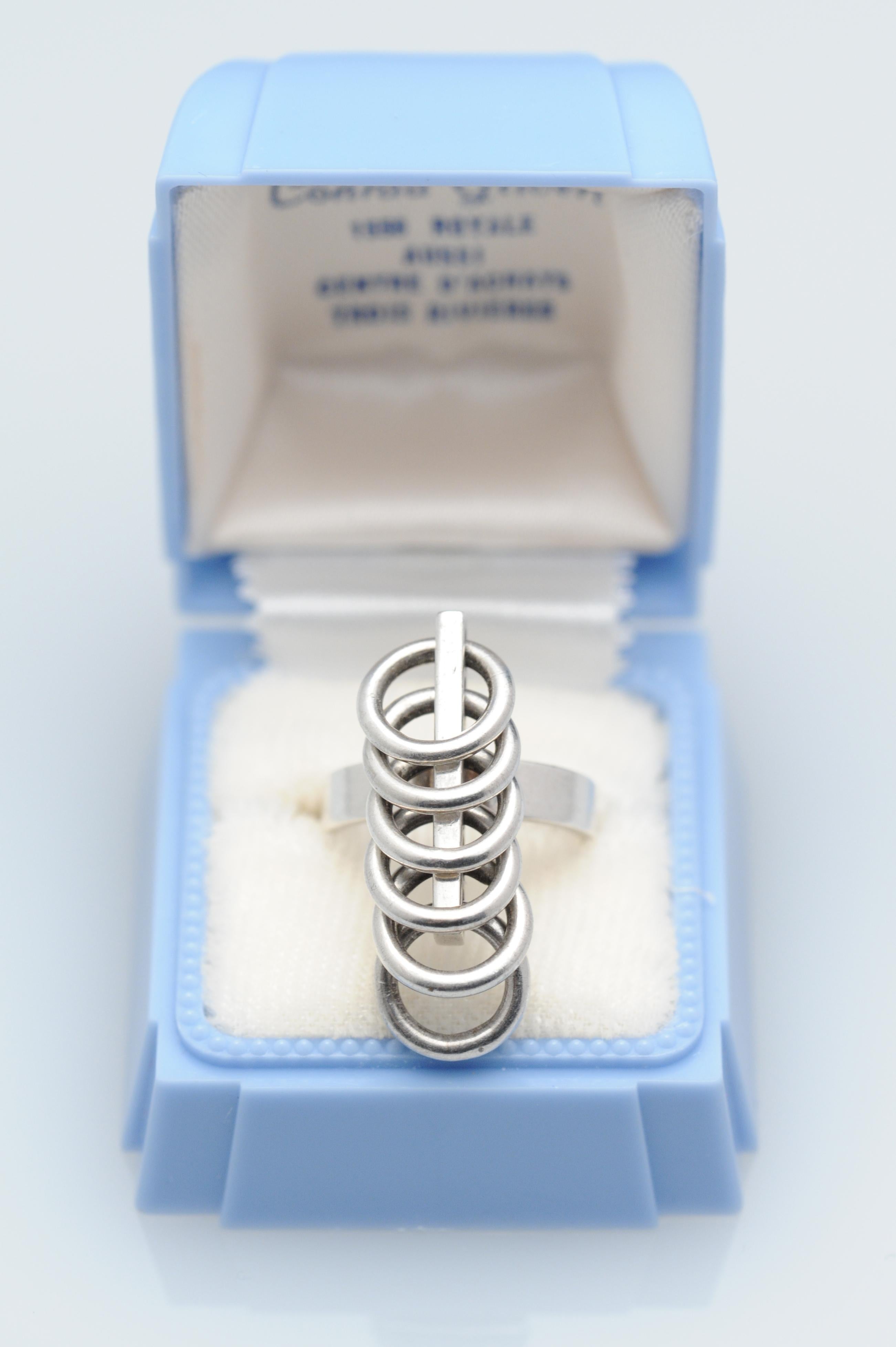 Striking silver ring by Modernist designer Hans Hansen of Denmark. Marked HaH, 925s, Denmark. Ring size 5.75.