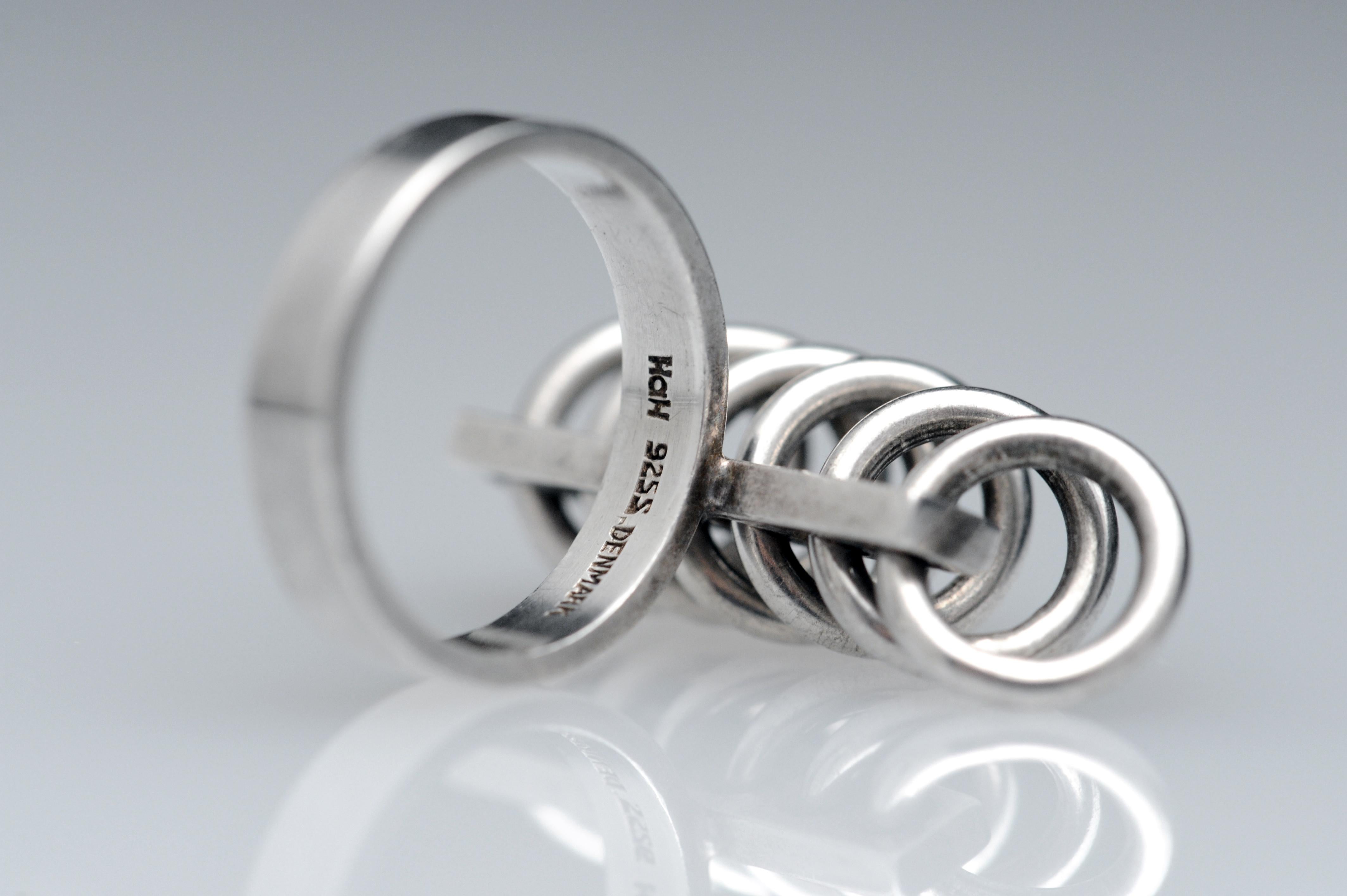 Hans Hansen Sterling Silver Modernist Kinetic Ring Denmark Vintage Scandinavian 3