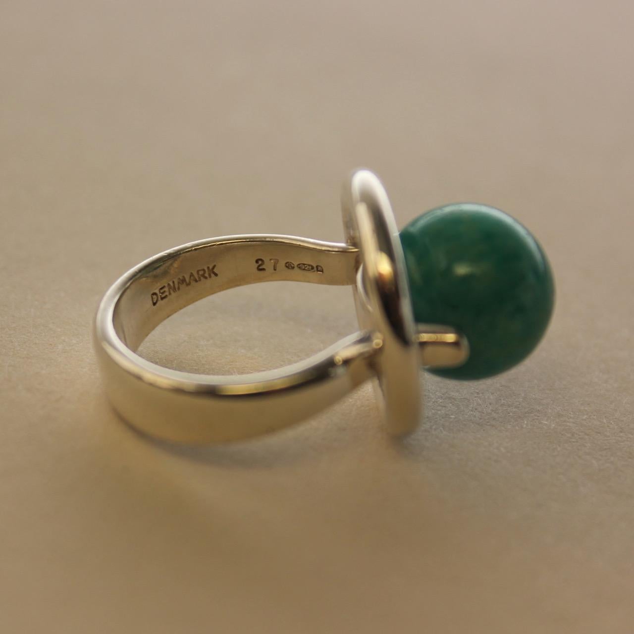 Women's Hans Hansen Sterling Silver Modernist Ring with Amazonite Ball(Size 6) For Sale