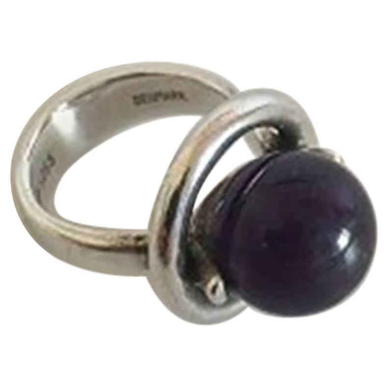 Hans Hansen Sterling Silver Ring with Amethyst For Sale