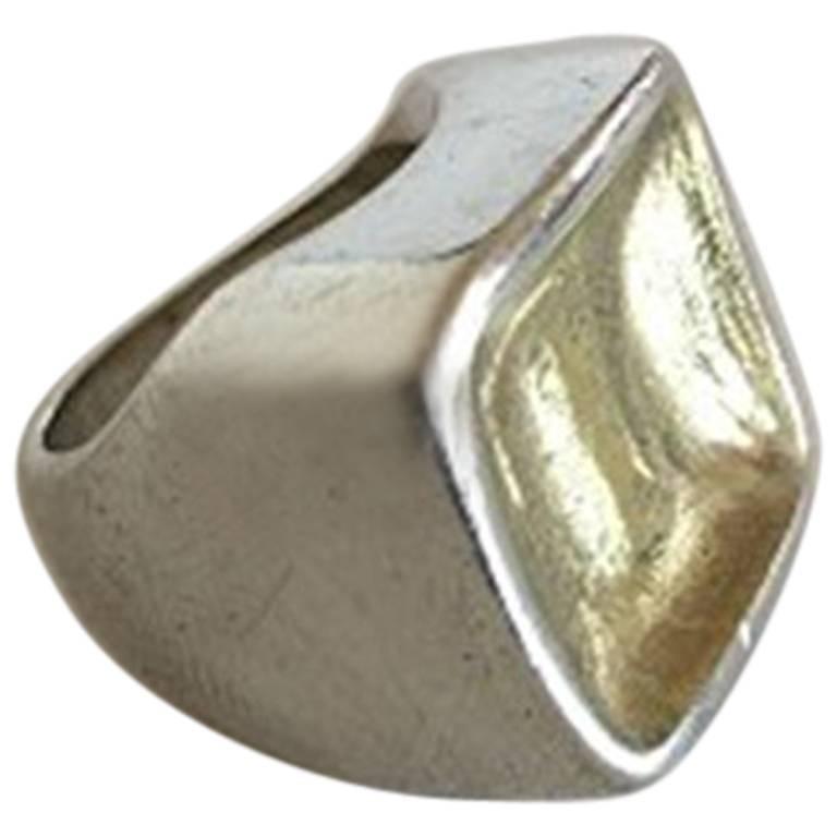 Hans Hansen Sterling Silver Ring with Gilded Top For Sale