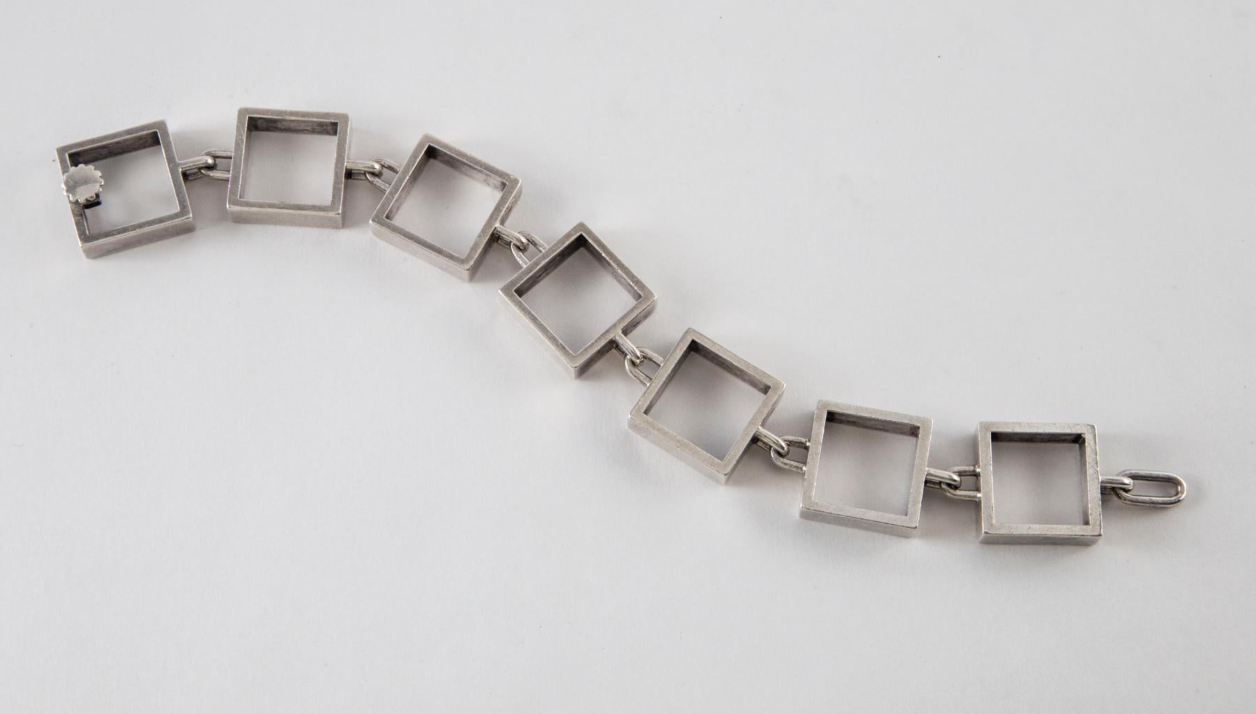 Hans Hansen Sterling Silver Square Link Bracelet In Good Condition For Sale In Westport, CT