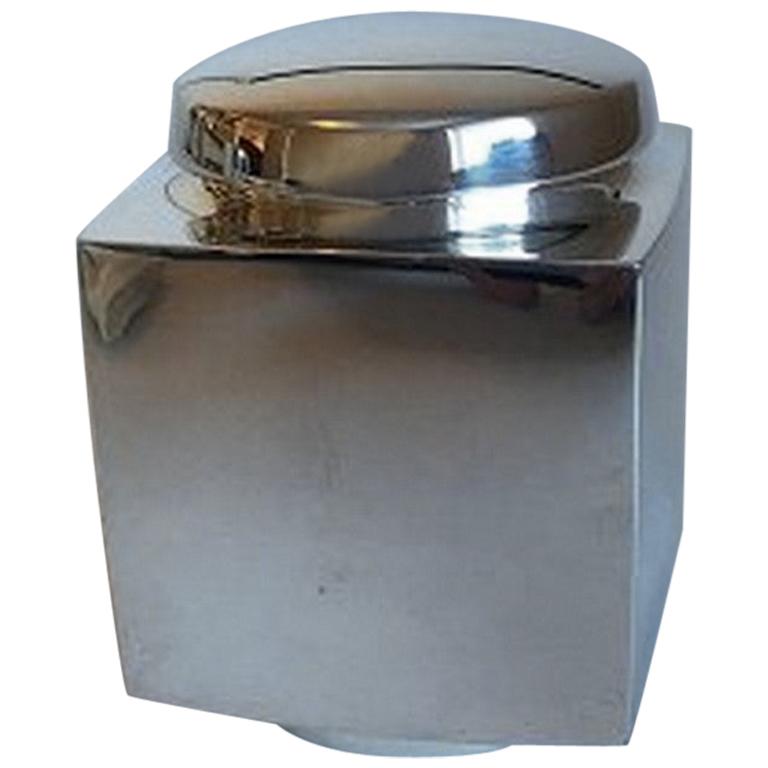 Hans Hansen Sterling Silver Square Tea Box with Round Lid by Karl Gustav Hansen For Sale