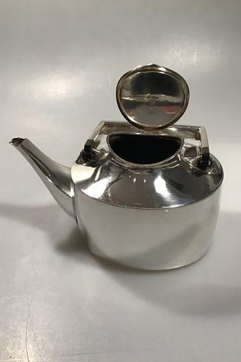 Scandinavian Modern Hans Hansen Sterling Silver Tea Pot No 498 Karl Gustav Hansen For Sale
