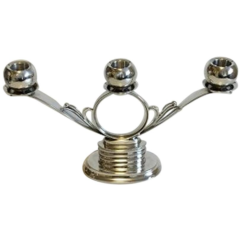 Hans Hansen Sterling Silver Three-Armed Candlestick, from 1937 For Sale