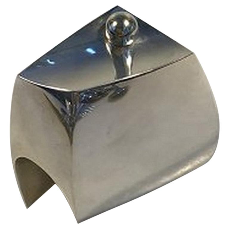 Hans Hansen Sterling Silver Vase Pear-Shaped Body, Engraved Geometric Pattern For Sale