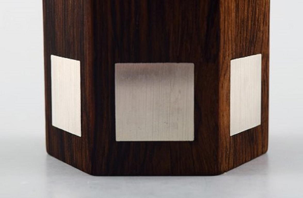 Danish Hans Hansen, Table Lighter in Rosewood with Inlaid Silver, Denmark, 1960s