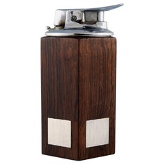 Retro Hans Hansen, Table Lighter in Rosewood with Inlaid Silver, Denmark, 1960s