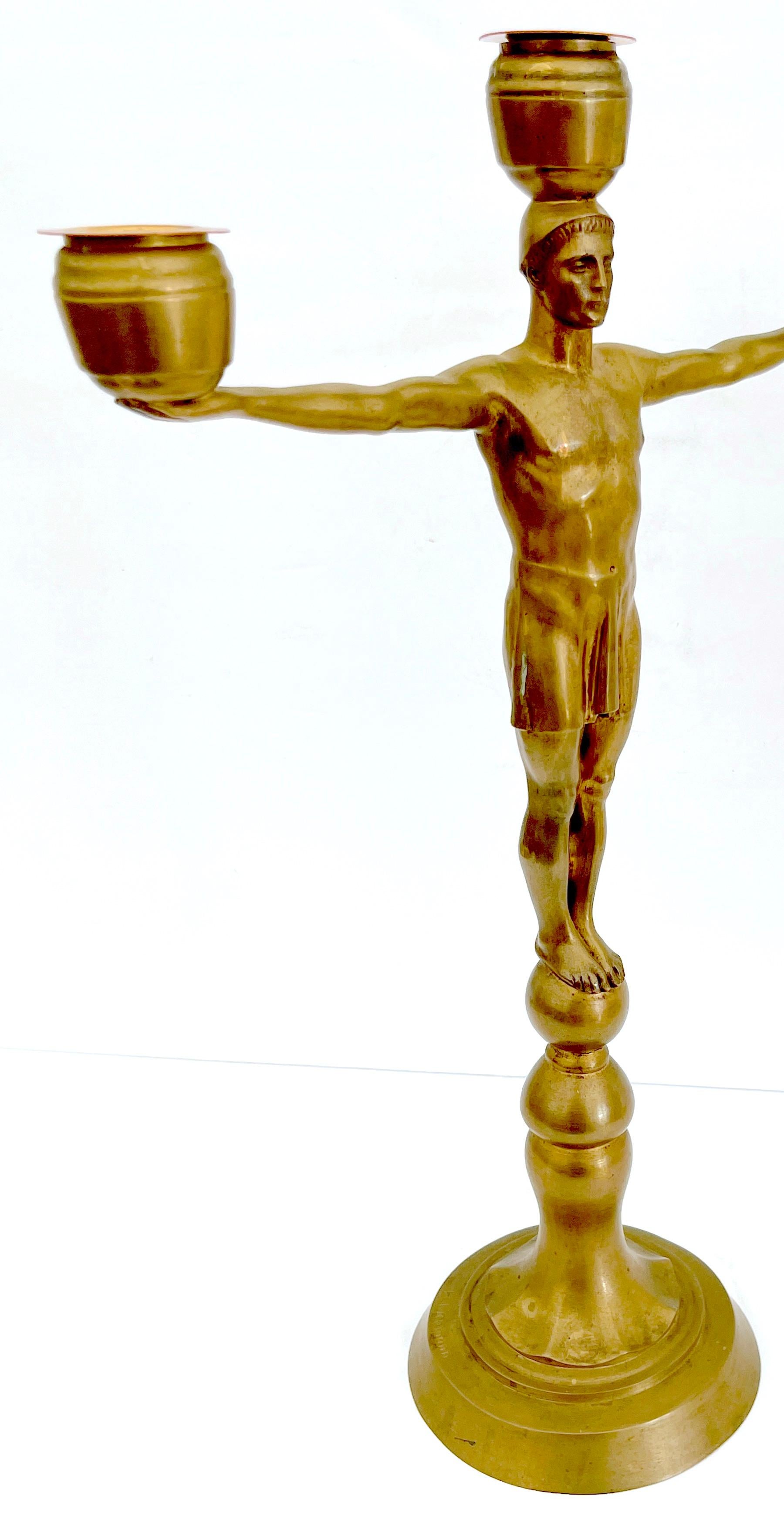 Hans Harry Liebmann, Pair Art Deco Bronze Draped Male Greco-Roman Candelabra  For Sale 2
