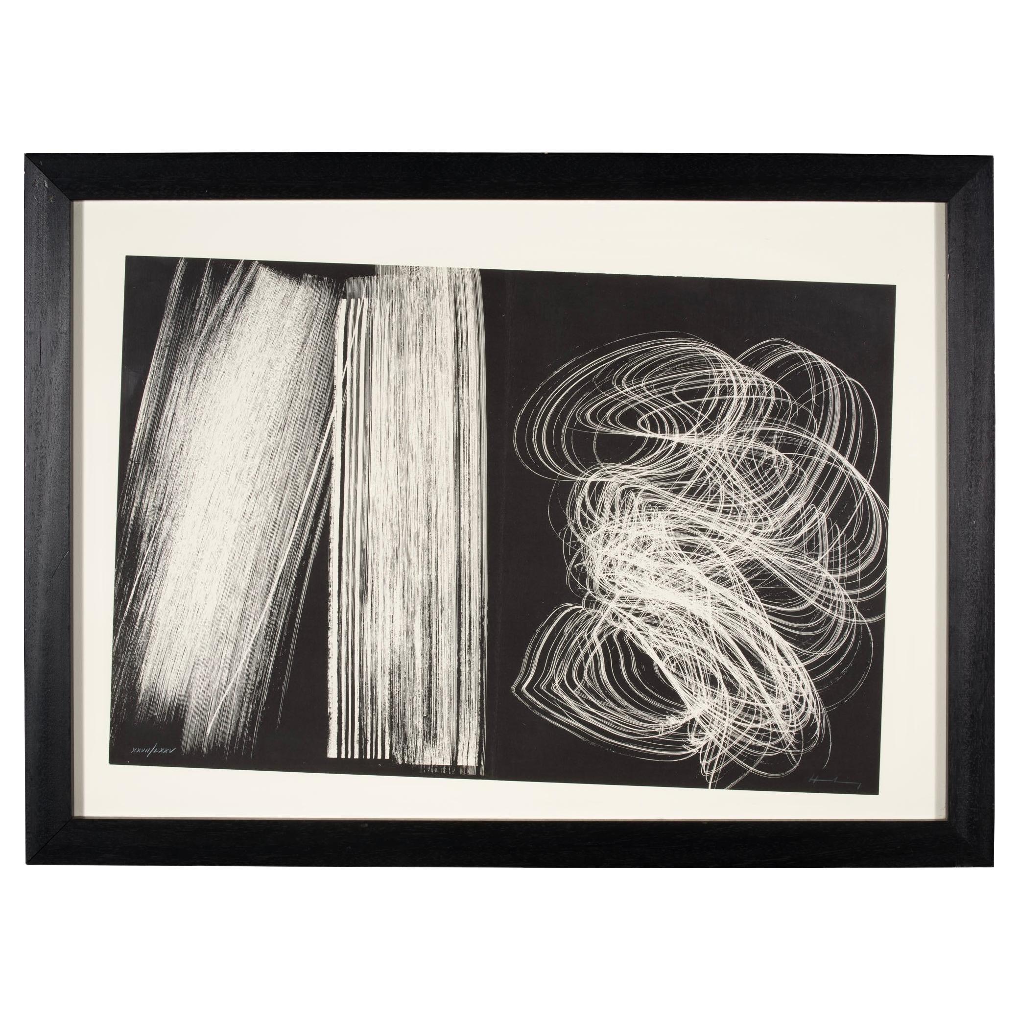 Hans Hartung 1970, opera firmata e numerata in bianco e nero su carta