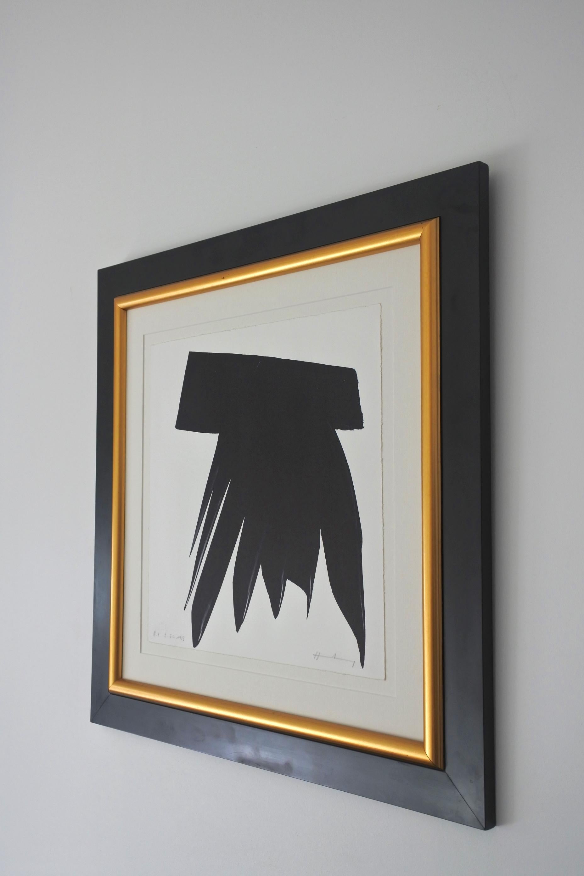 Framed lithograph print by Hans Hartung.
Edited by Erker, Saint Gallen.
Referenced in the Erker catalogue, number L 53
Edition of 75 + EA + HC.
Pencil signed and dated 