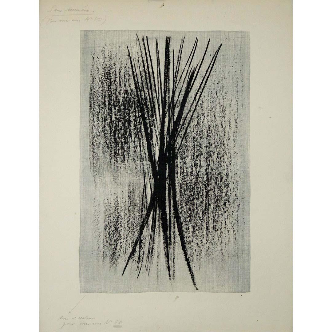 The 1958 original lithography by Hans Hartung, titled "Gris-bleu L51" stands as a remarkable piece within the artist's oeuvre, showcasing his mastery of abstract expressionism and dynamic brushwork. Created as part of a limited edition series, this