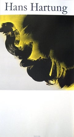Lithographie abstraite jaune, noire et grise « Tormcloud » de Hans Hartung, 1985