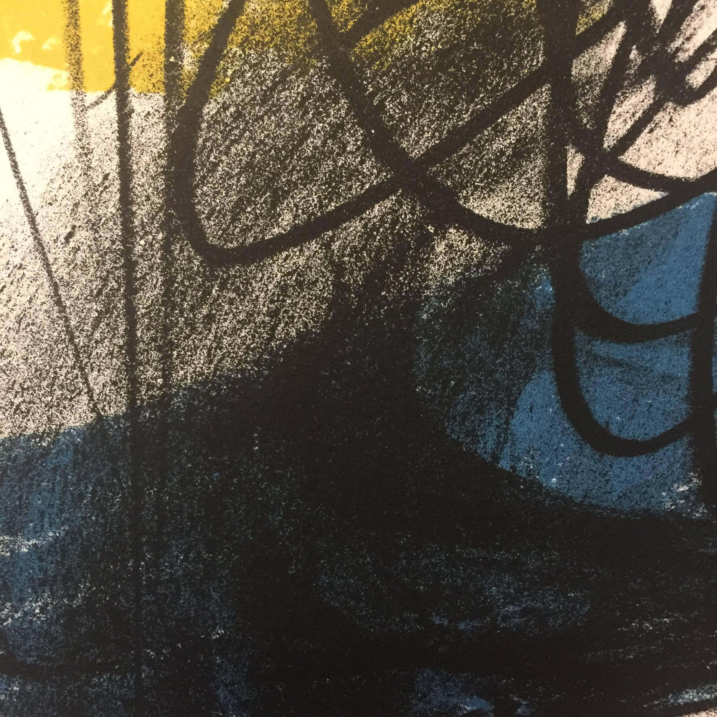 Abstract Composition - Signs on Yellow - Original Lithograph by Hans Hartung 1