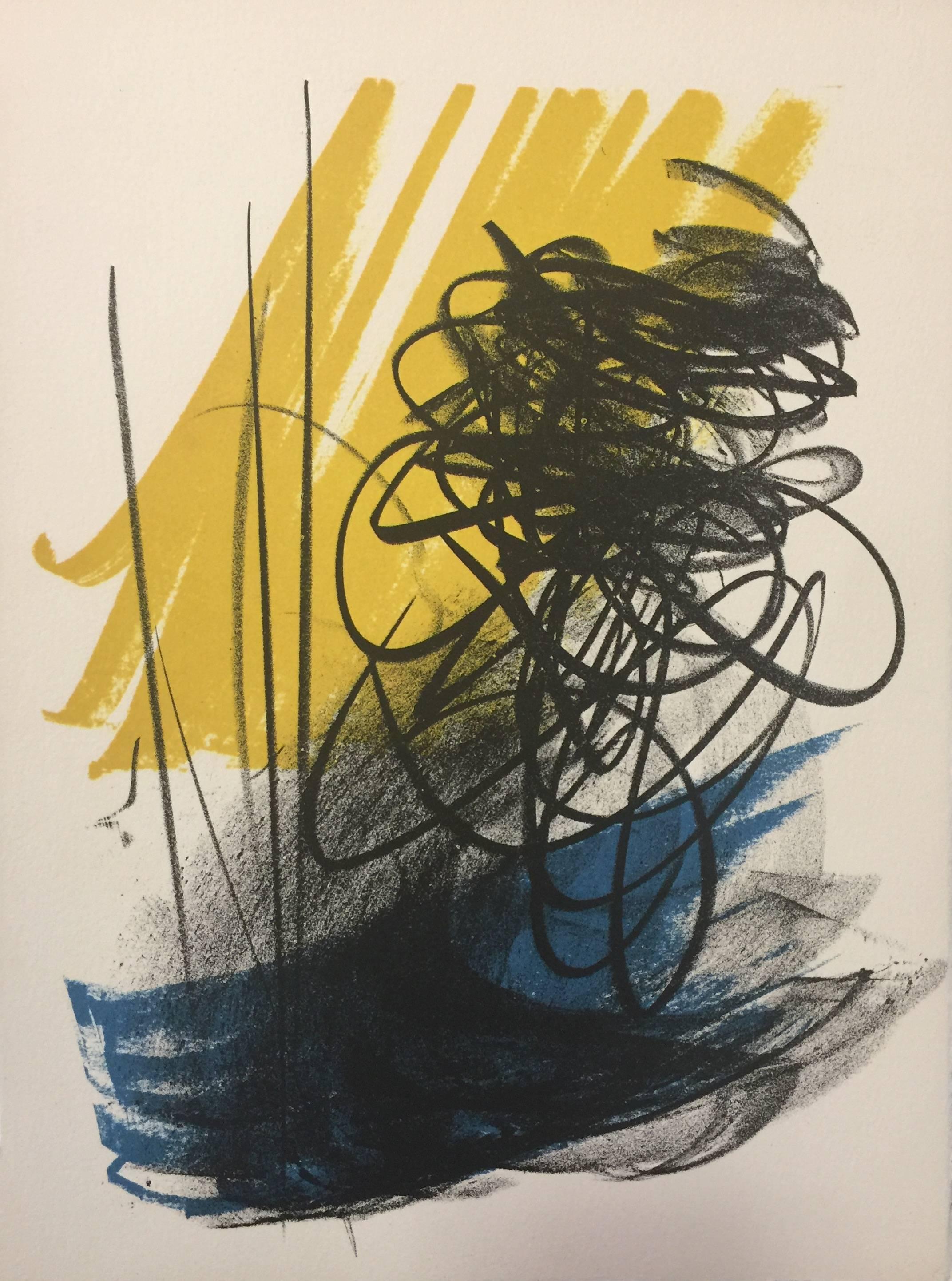 Abstract Composition - Signs on Yellow - Original Lithograph by Hans Hartung