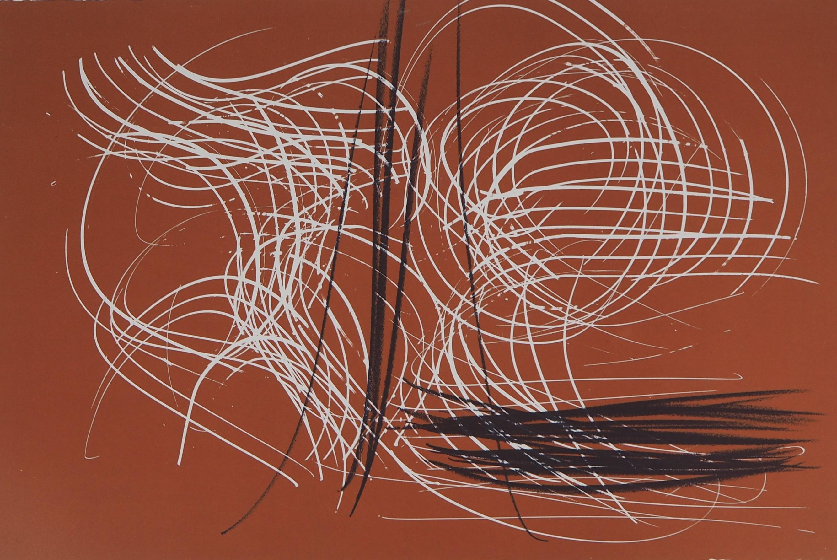 Brown Abstract Composition - Original Lithograph, 1971 - Print by Hans Hartung