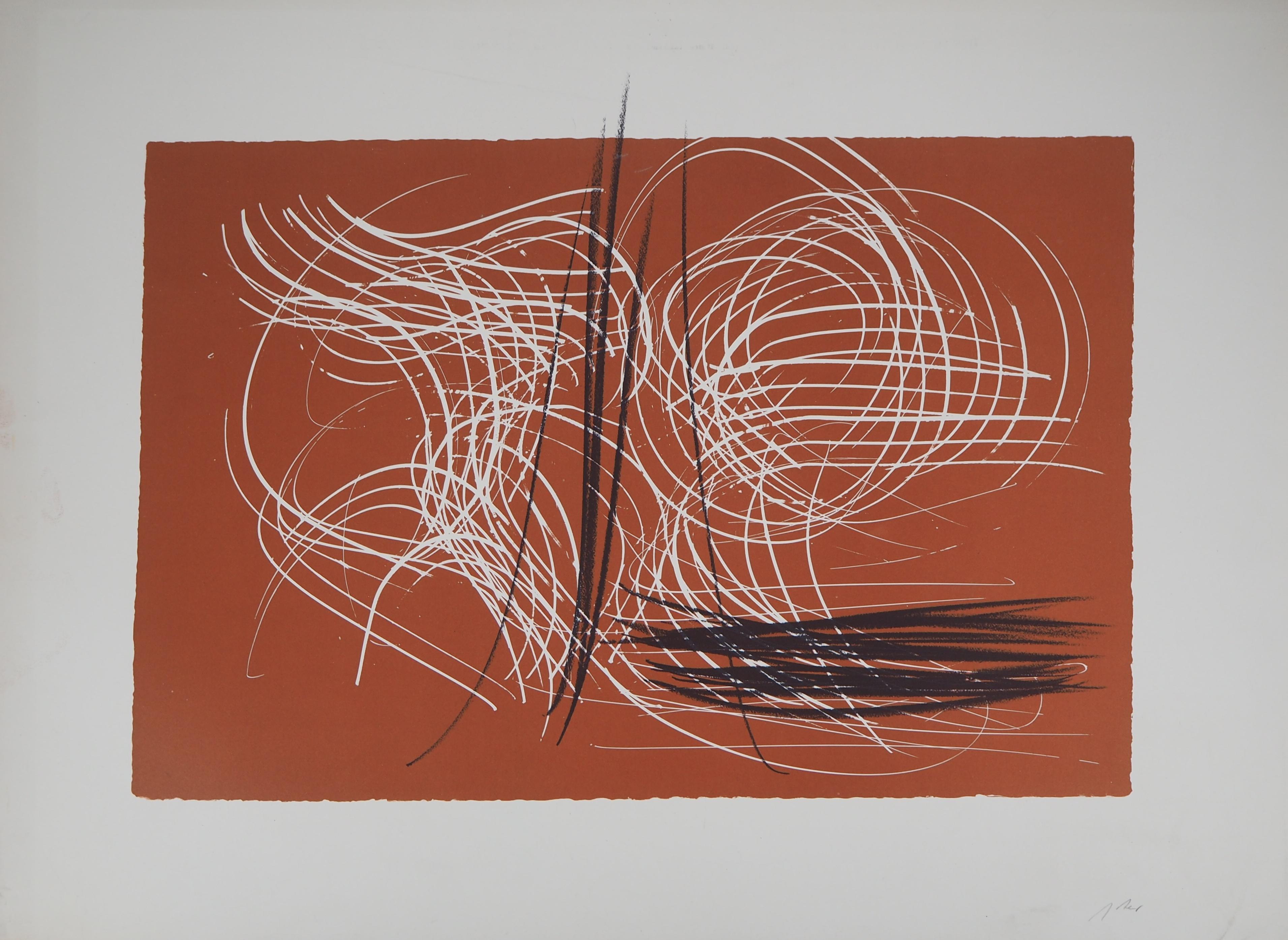 Brown Abstract Composition - Original Lithograph, 1971
