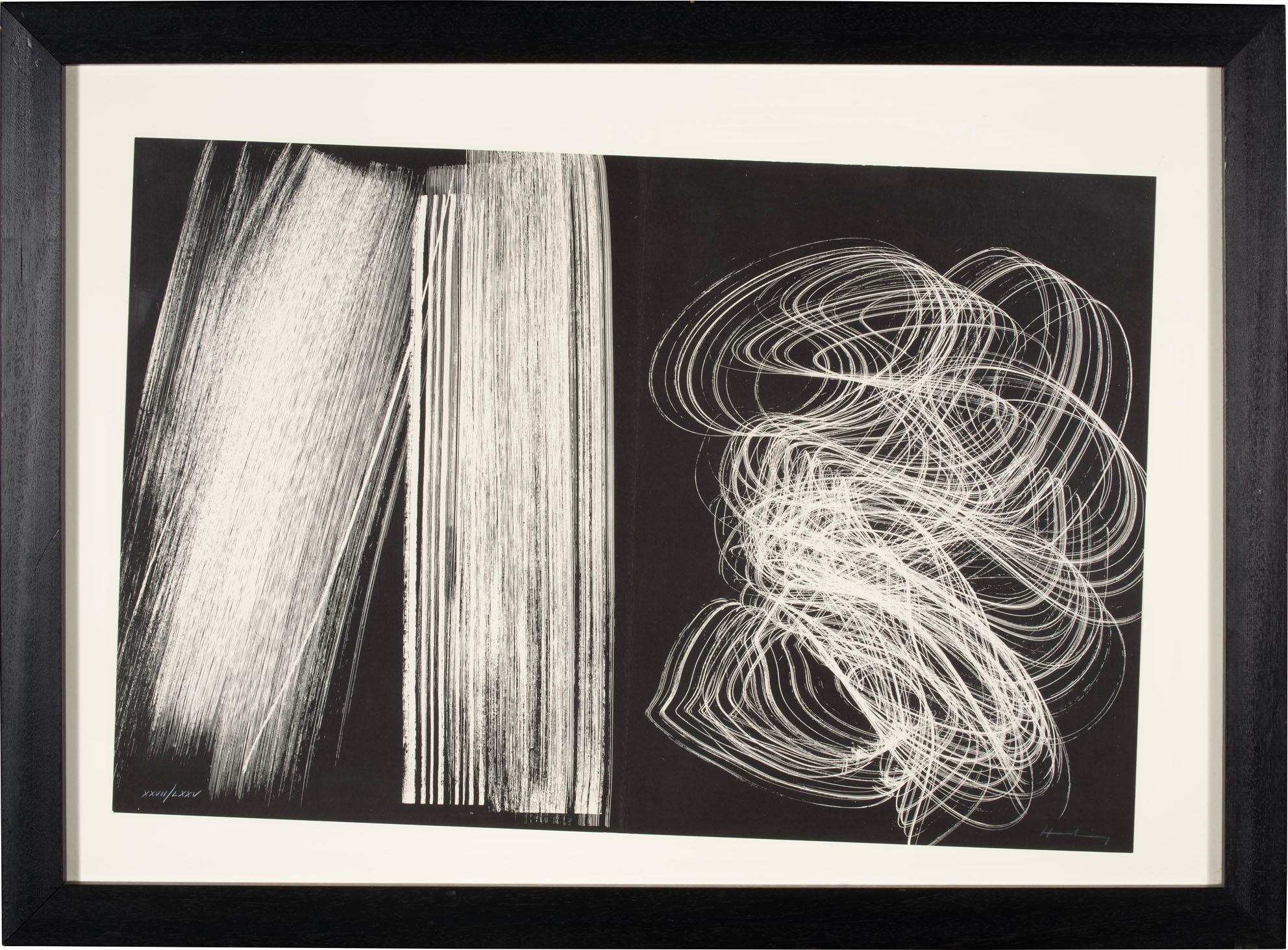 Hans Hartung 1970s Signed and Numbered Black and White Lithograph For Sale 1