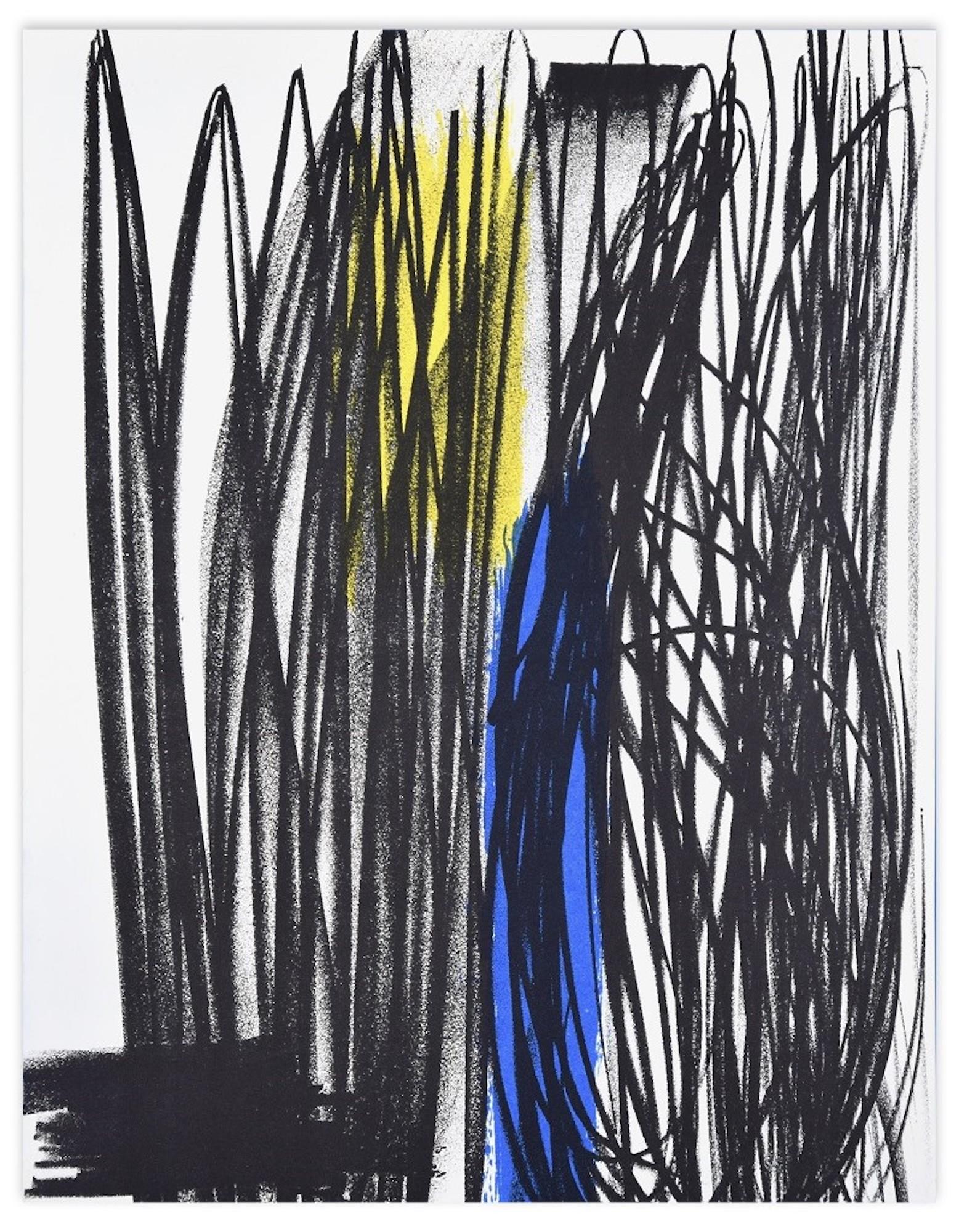 Influence is an original colored print realized by Hans Hartung in 1975.

It comes from the portfolio "San Lazzaro et ses Amis. Hommage au fondateur de la revue XXe siècle" published by XXe Siècle, Paris, in 1973 and printed by Mourlot. Unsigned and