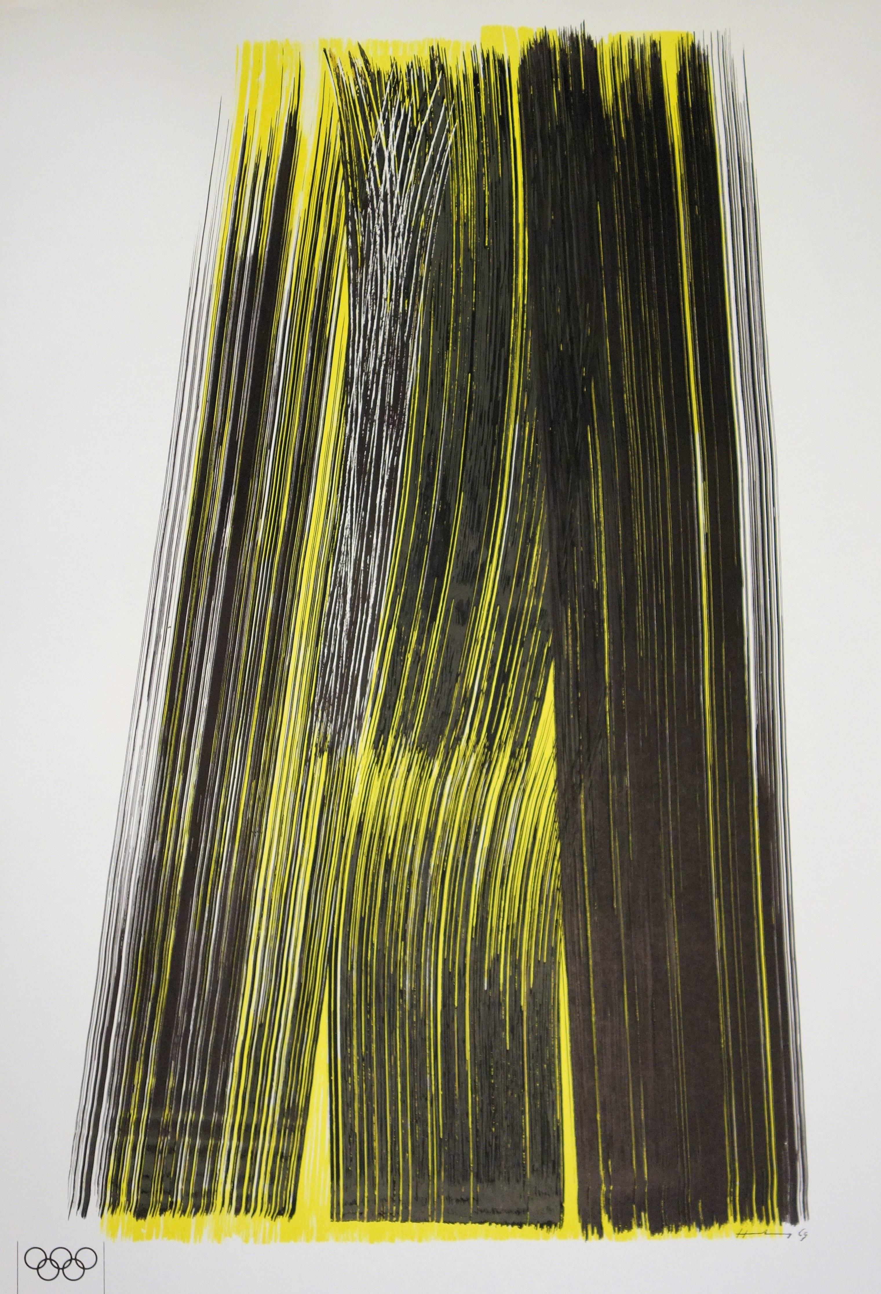 Olympic Games : Black and Yellow Composition - Original Lithograph - Abstract Print by Hans Hartung