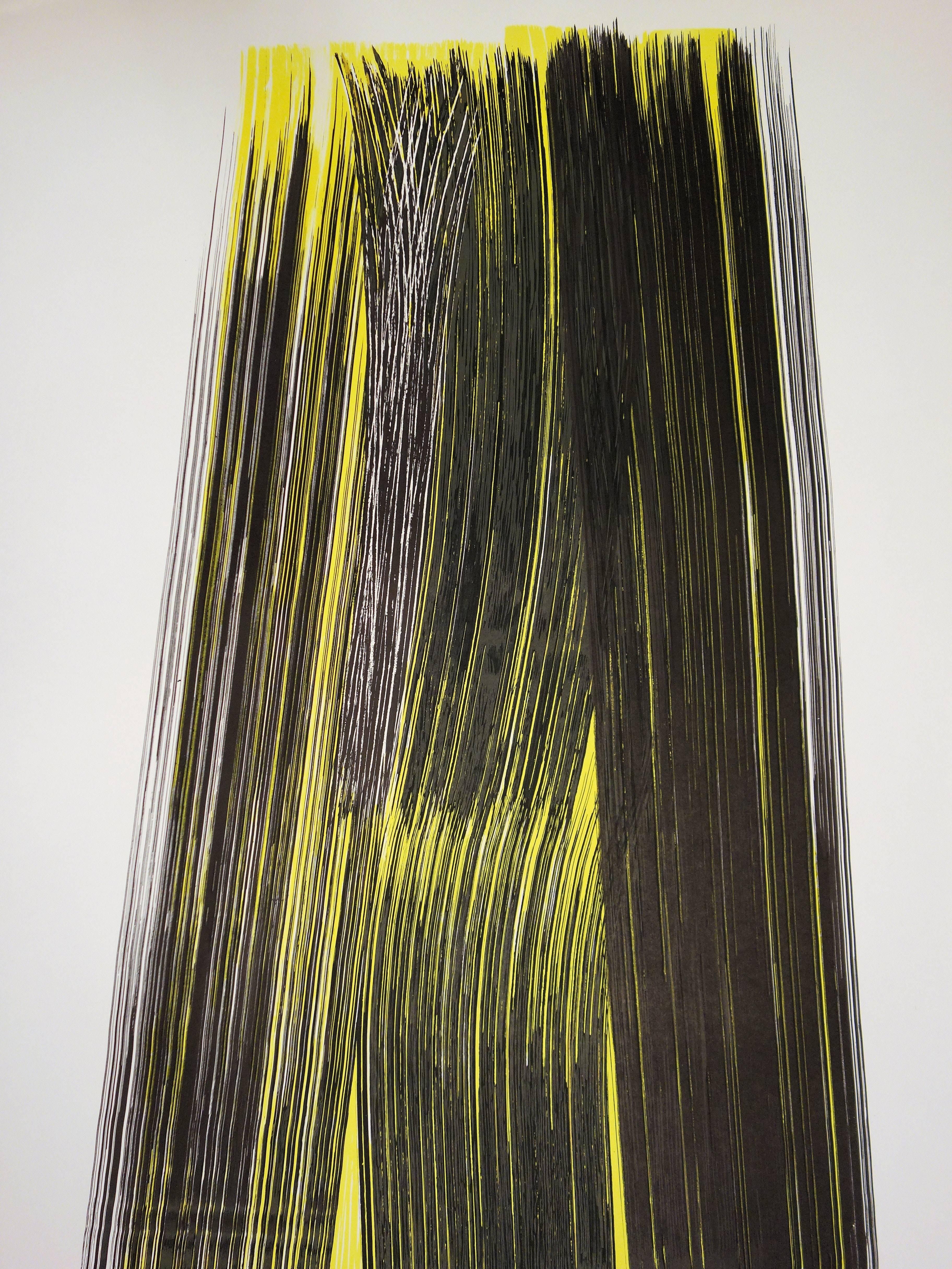 Olympic Games : Black and Yellow Composition - Original Lithograph - Beige Abstract Print by Hans Hartung