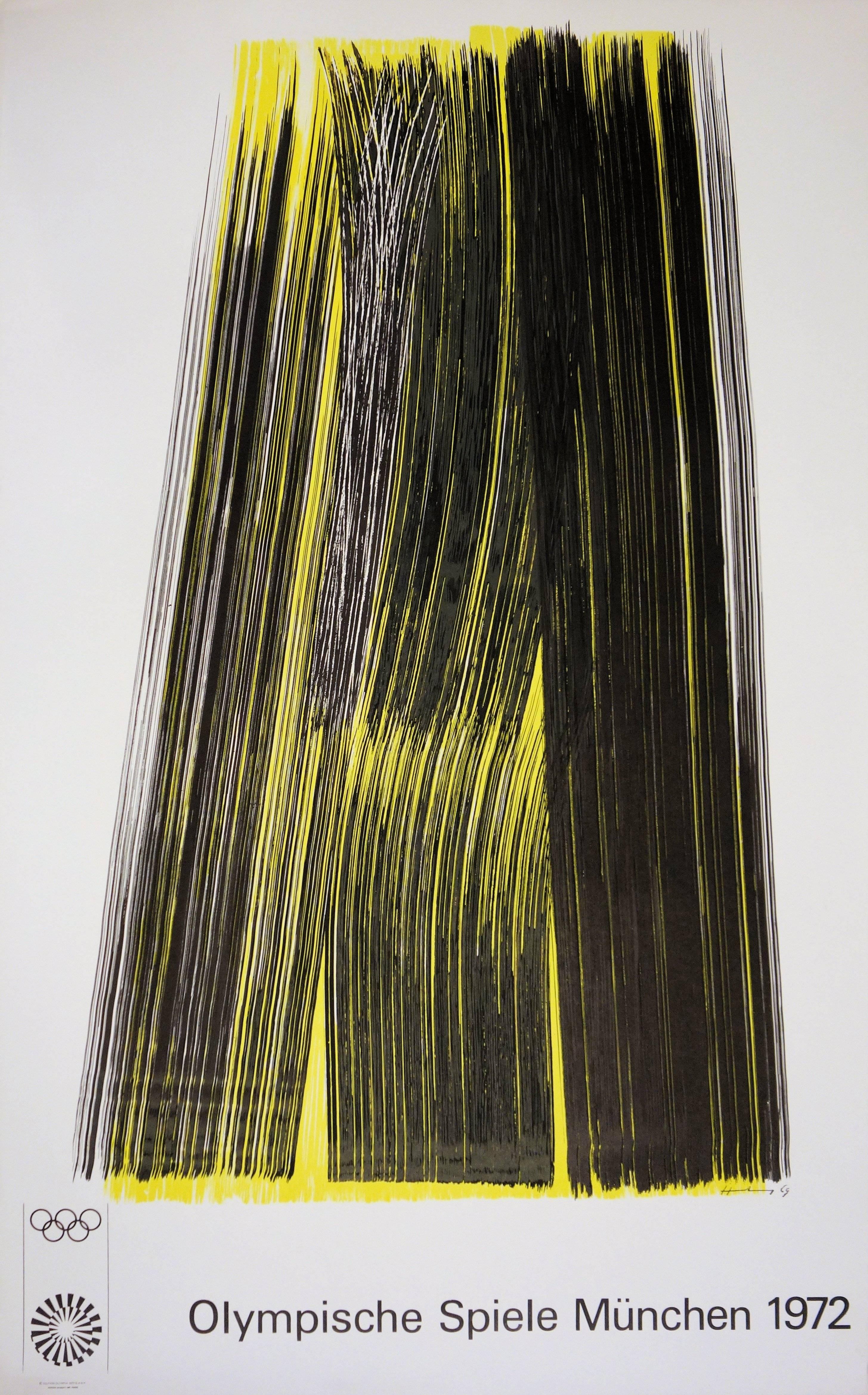 Hans Hartung Abstract Print - Olympic Games : Black and Yellow Composition - Original Lithograph