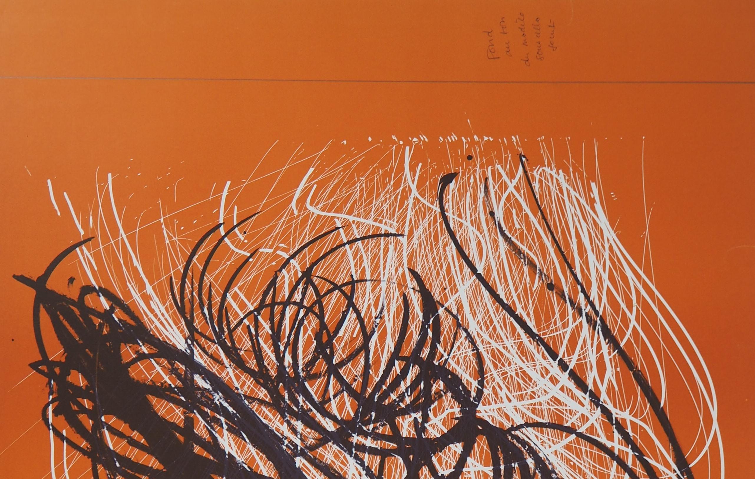 S Orange Abstract Composition - Original Lithograph, 1971 - Print by Hans Hartung