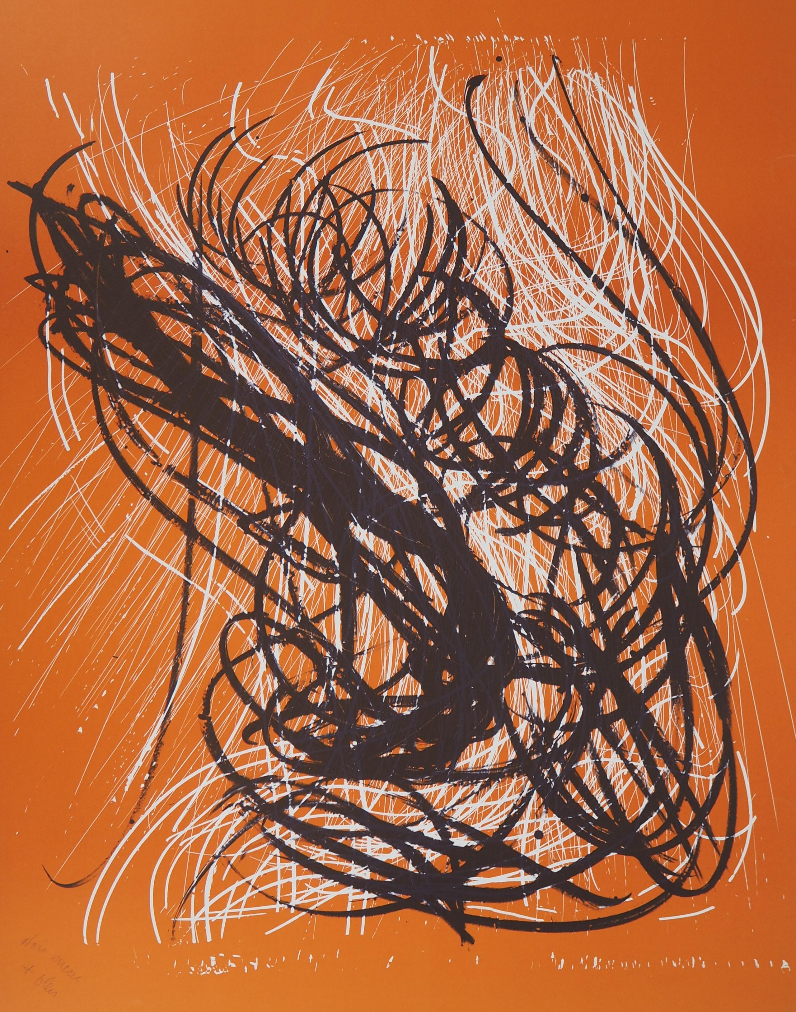 S Orange Abstract Composition - Original Lithograph, 1971 1