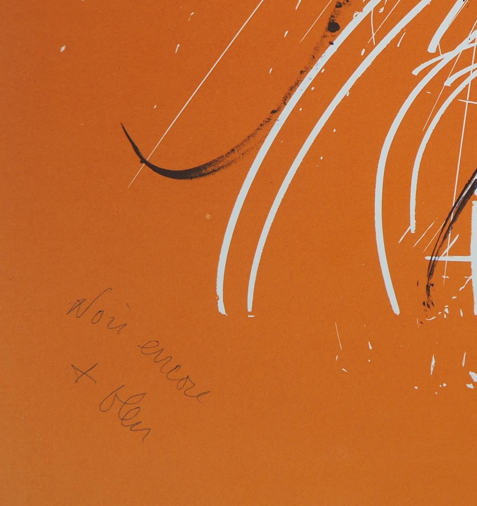 S Orange Abstract Composition - Original Lithograph, 1971 2