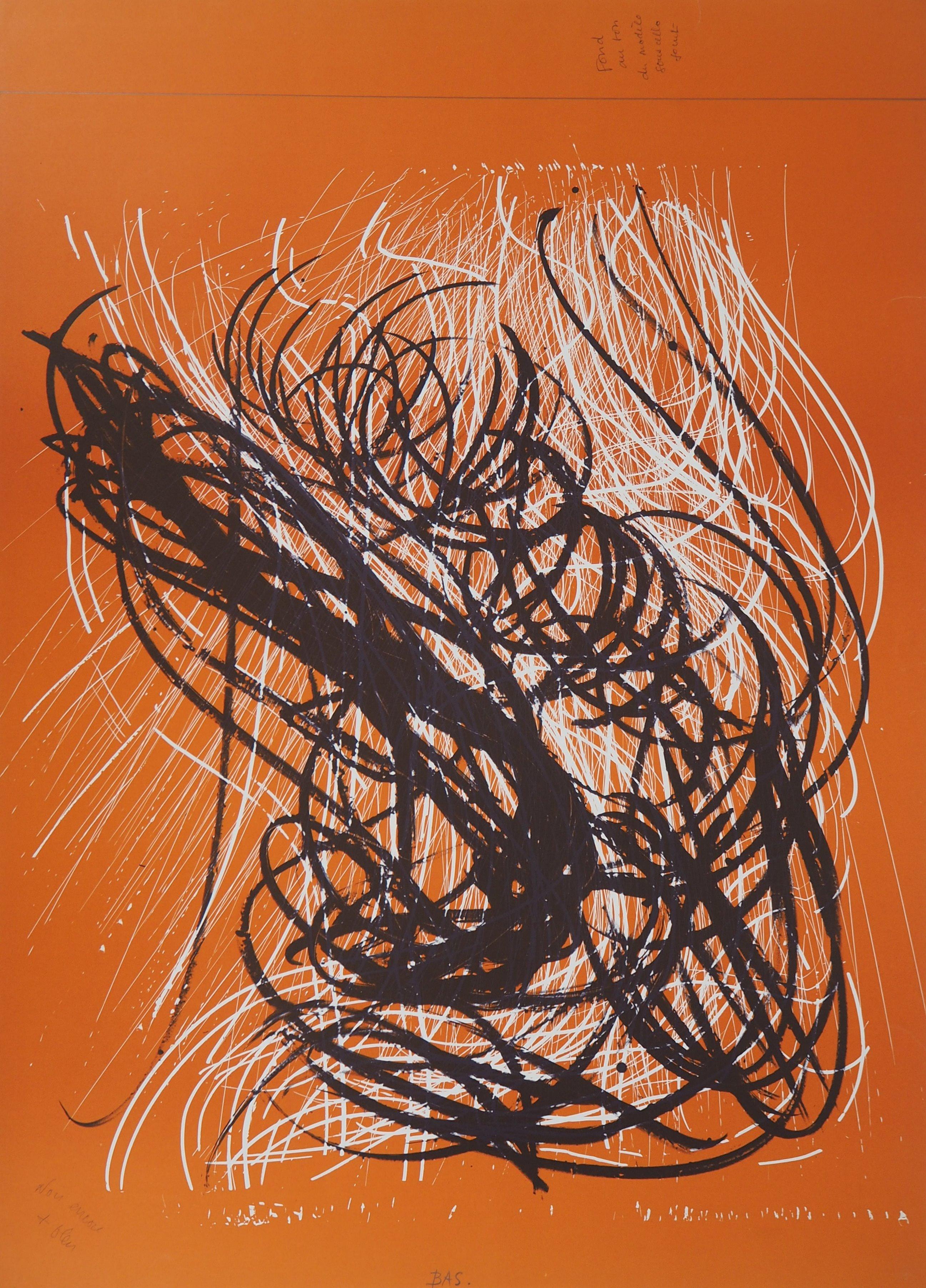 Hans Hartung Abstract Print - S Orange Abstract Composition - Original Lithograph, 1971