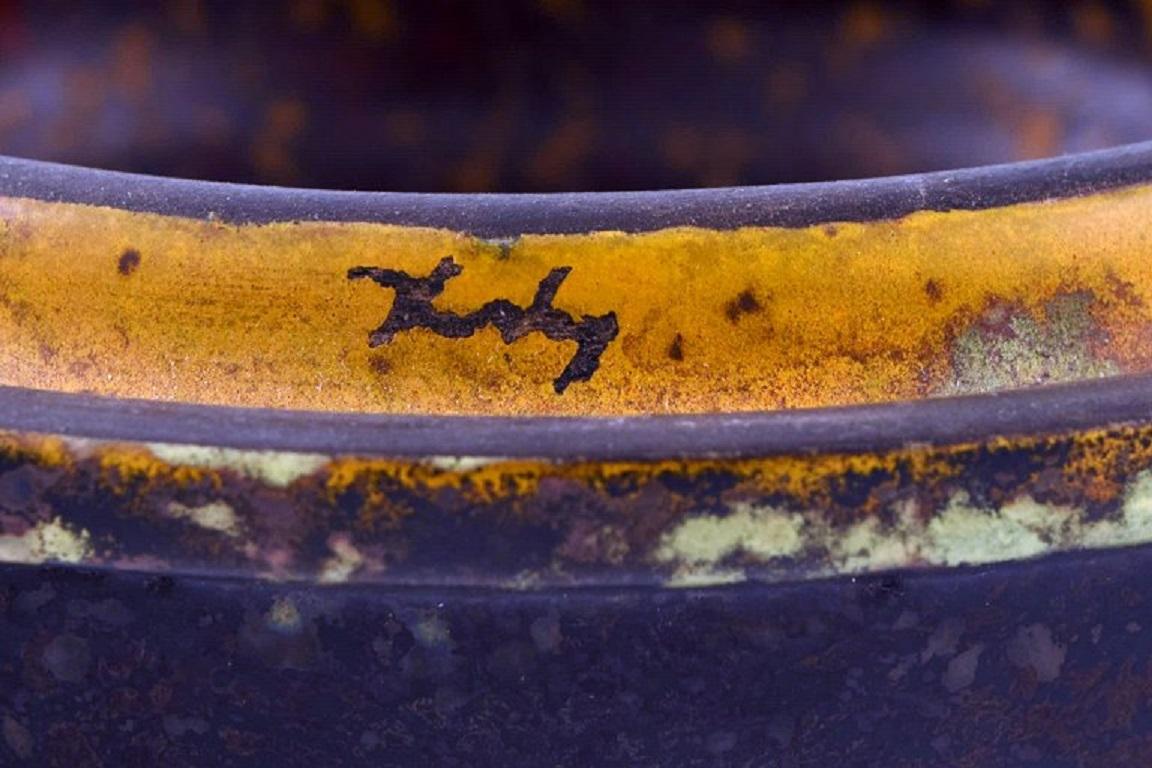 Pot à couvercle unique en céramique émaillée de Hans Hedberg, Suède en vente 1