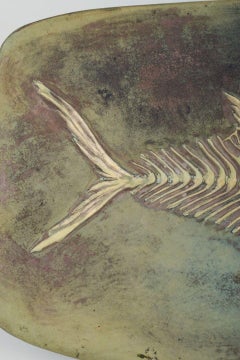 Hans Hedberg, Biot, France. Colossal ceramic platter with fish skeleton motif.