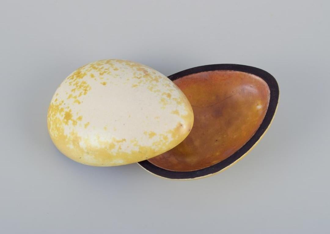 Glazed Hans Hedberg for Biot, France. Egg-shaped lidded jar. Unique ceramic piece. For Sale