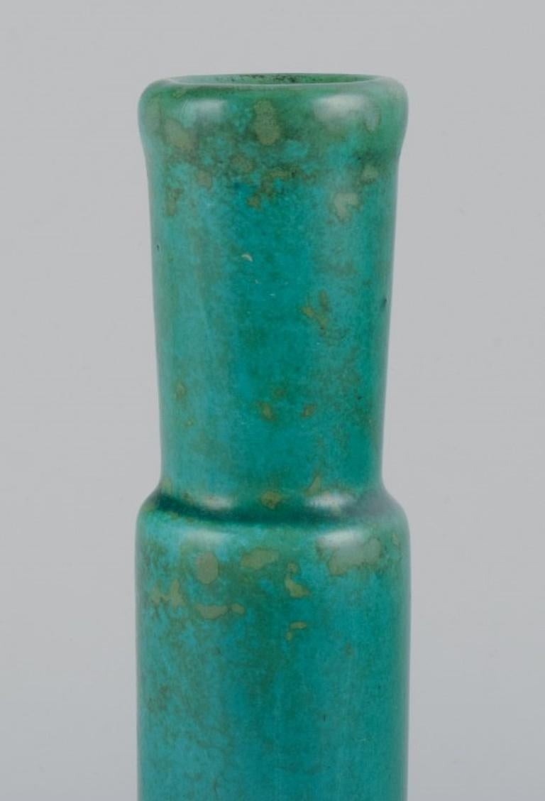 Glazed Hans Hedberg for Biot, France. Unique ceramic vase in green tones For Sale