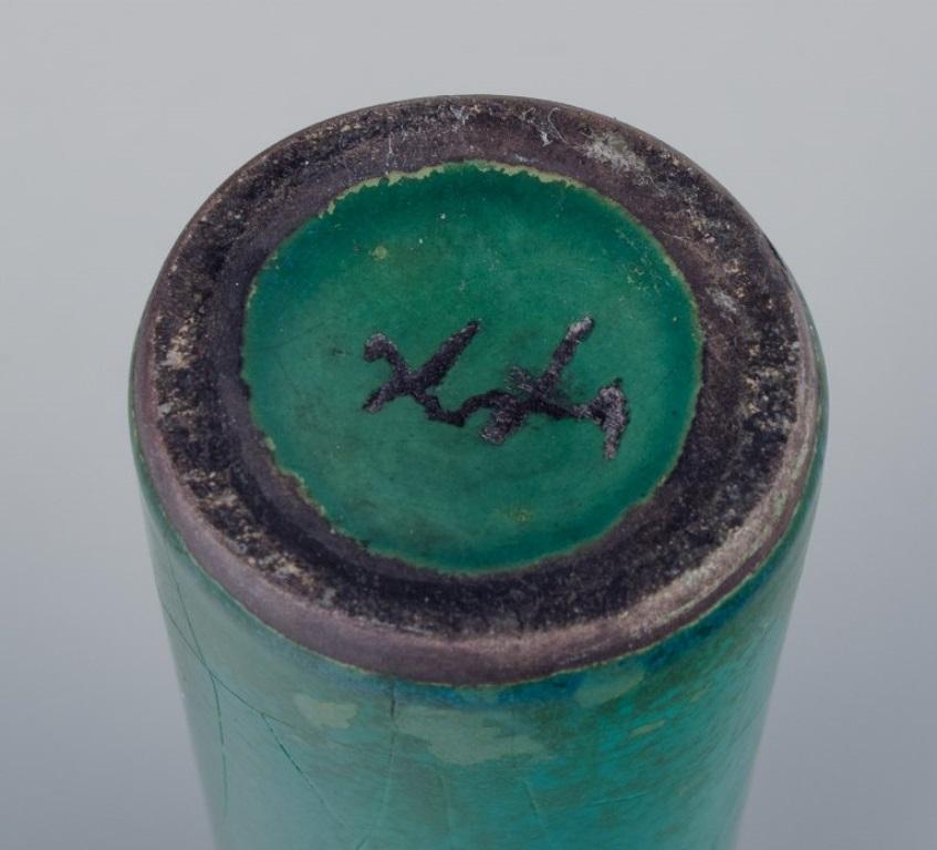 Late 20th Century Hans Hedberg for Biot, France. Unique ceramic vase in green tones For Sale