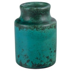 Hans Hedberg for Biot, France. Unique ceramic vase with speckled green glaze.