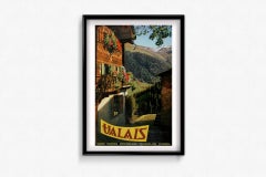 Stunning circa 1960 original travel poster for Valais - Suisse