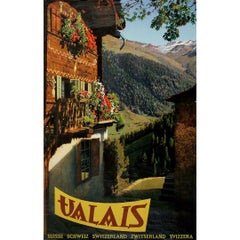 Stunning circa 1960 original travel poster for Valais - Suisse