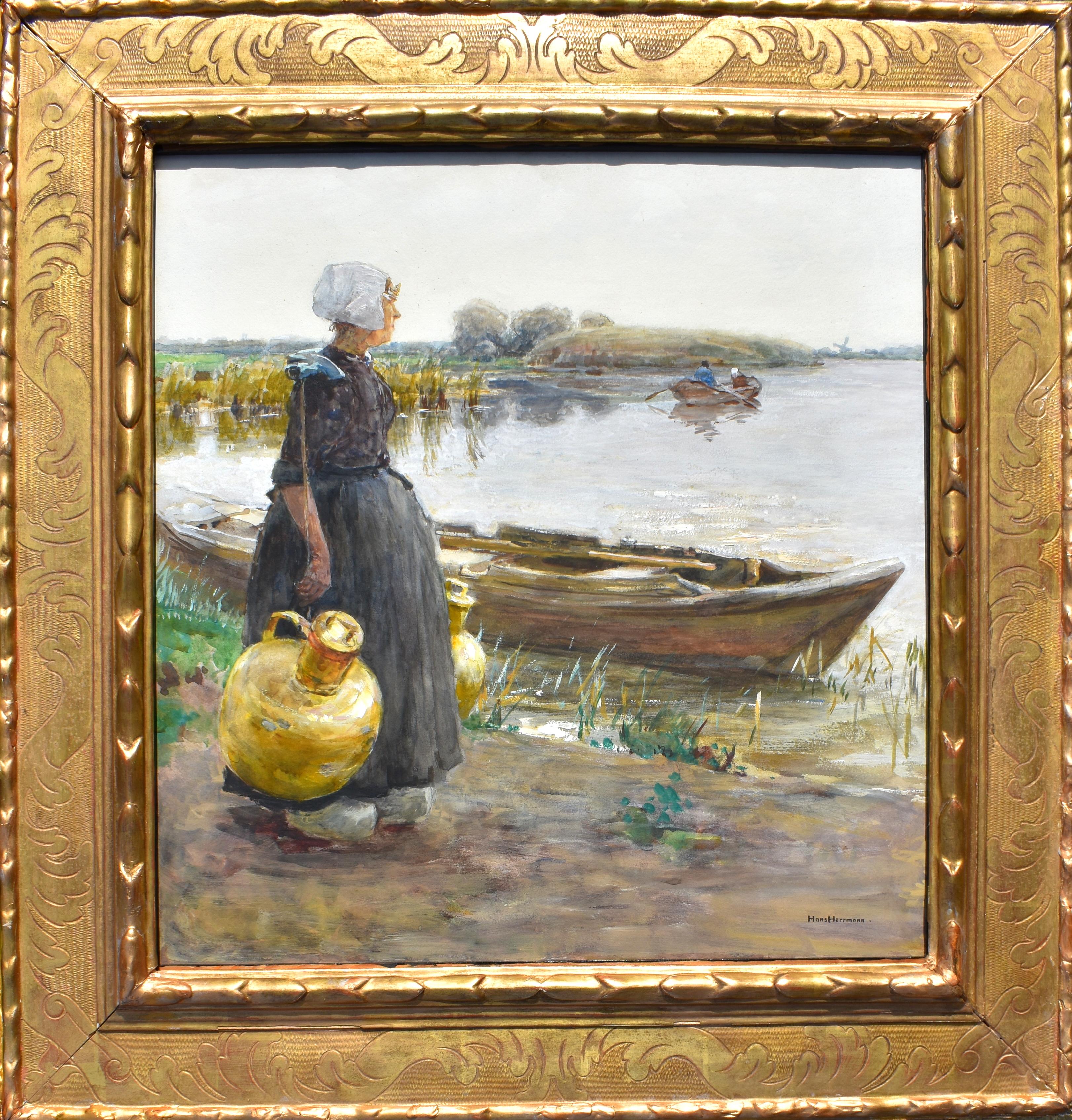 Figurative Painting Hans Herrmann - Hans HERRMANN (1858-1942) Aquarelle, vers 1900, École néerlandaise