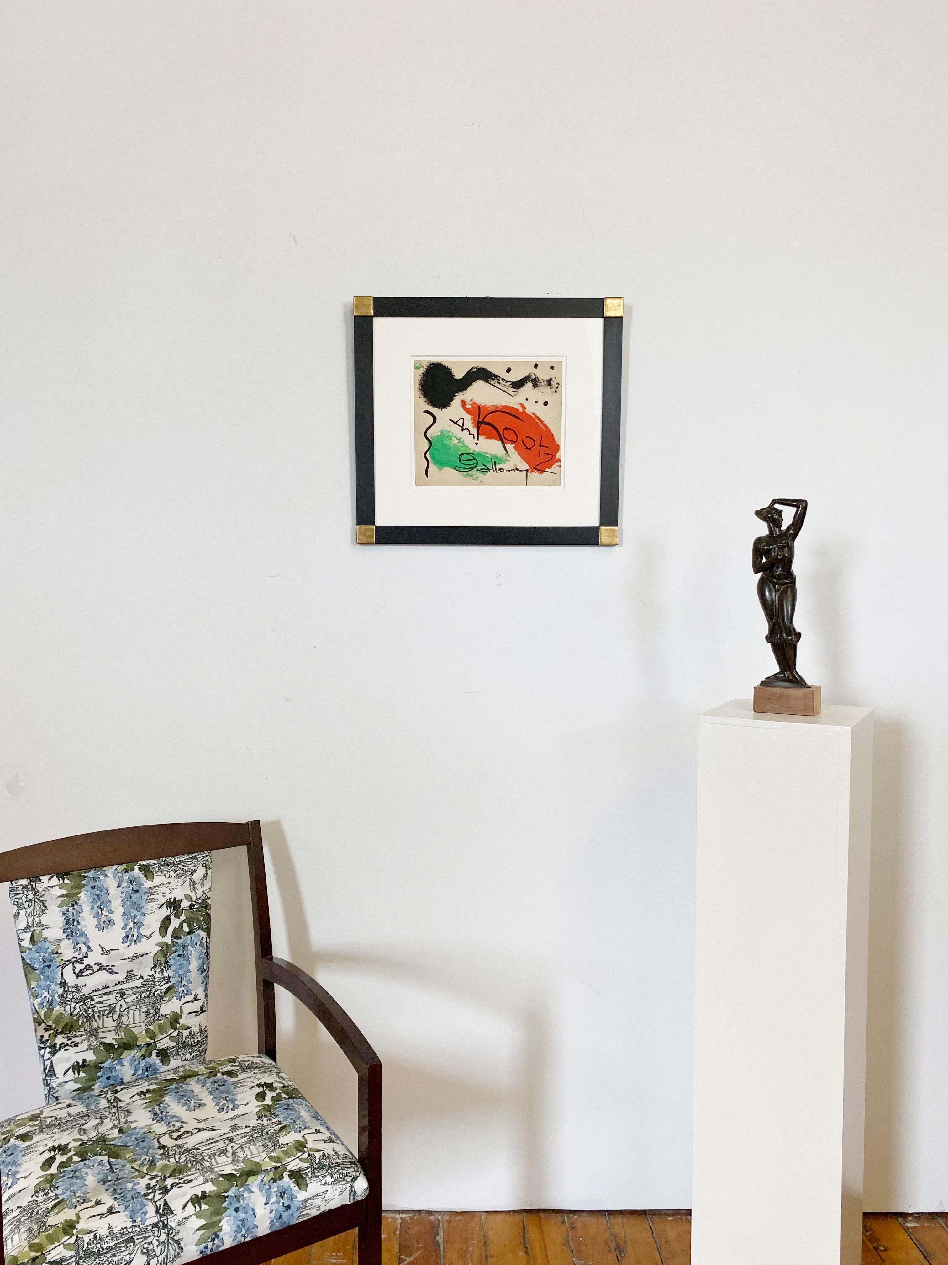 A vibrant, Miro like work celebrating his exhibition at the famous Kootz gallery.  This piece serves as  historical work and and artistic expression of joie de vivre! In 1947 Hans Hofmann began to show and work with the Kootz Gallery in New York