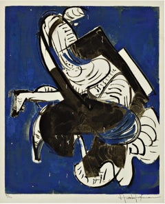 Composition en bleu (expressionniste abstrait moderne du milieu du siècle dernier signée/N, unique