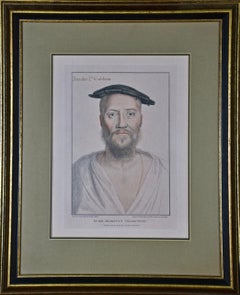 Antique 18th C. Bartolozzi Portrait of Brooke Cobham from a 16th Century Holbein Drawing