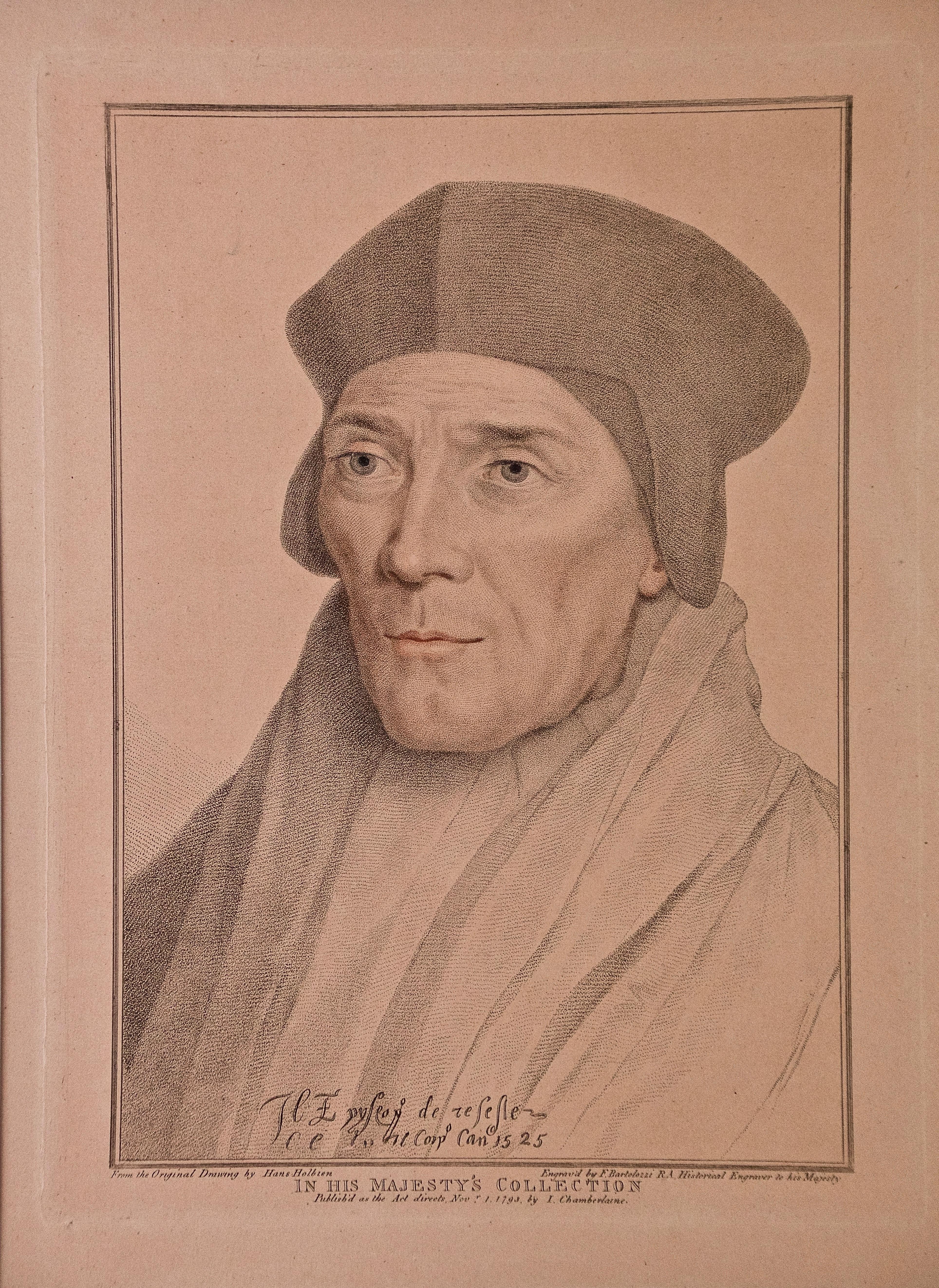 18th C. Bartolozzi Portrait of John Fisher from a 16th Century Holbein Drawing - Print by Hans Holbein