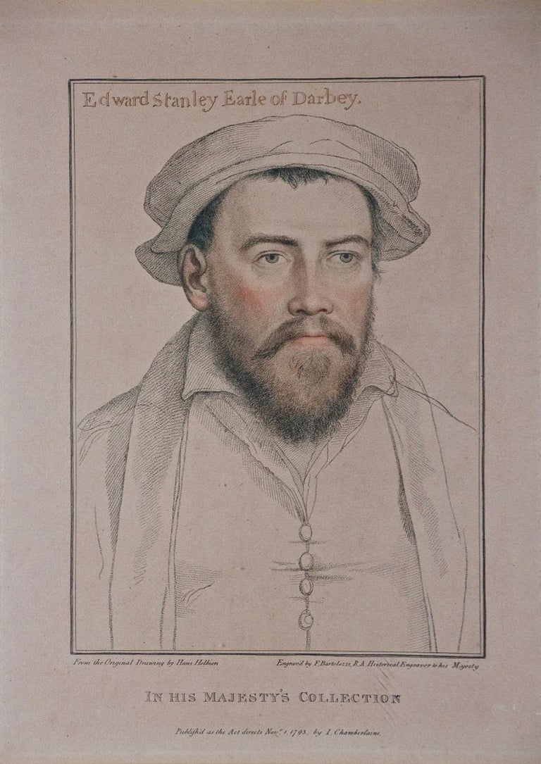 18th C. Portrait of Edward Stanley from Henry VIII's Court after Holbein Drawing - Print by Hans Holbein