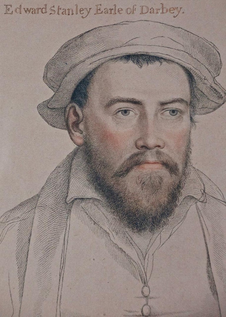 18th C. Portrait of Edward Stanley from Henry VIII's Court after Holbein Drawing - Gray Portrait Print by Hans Holbein