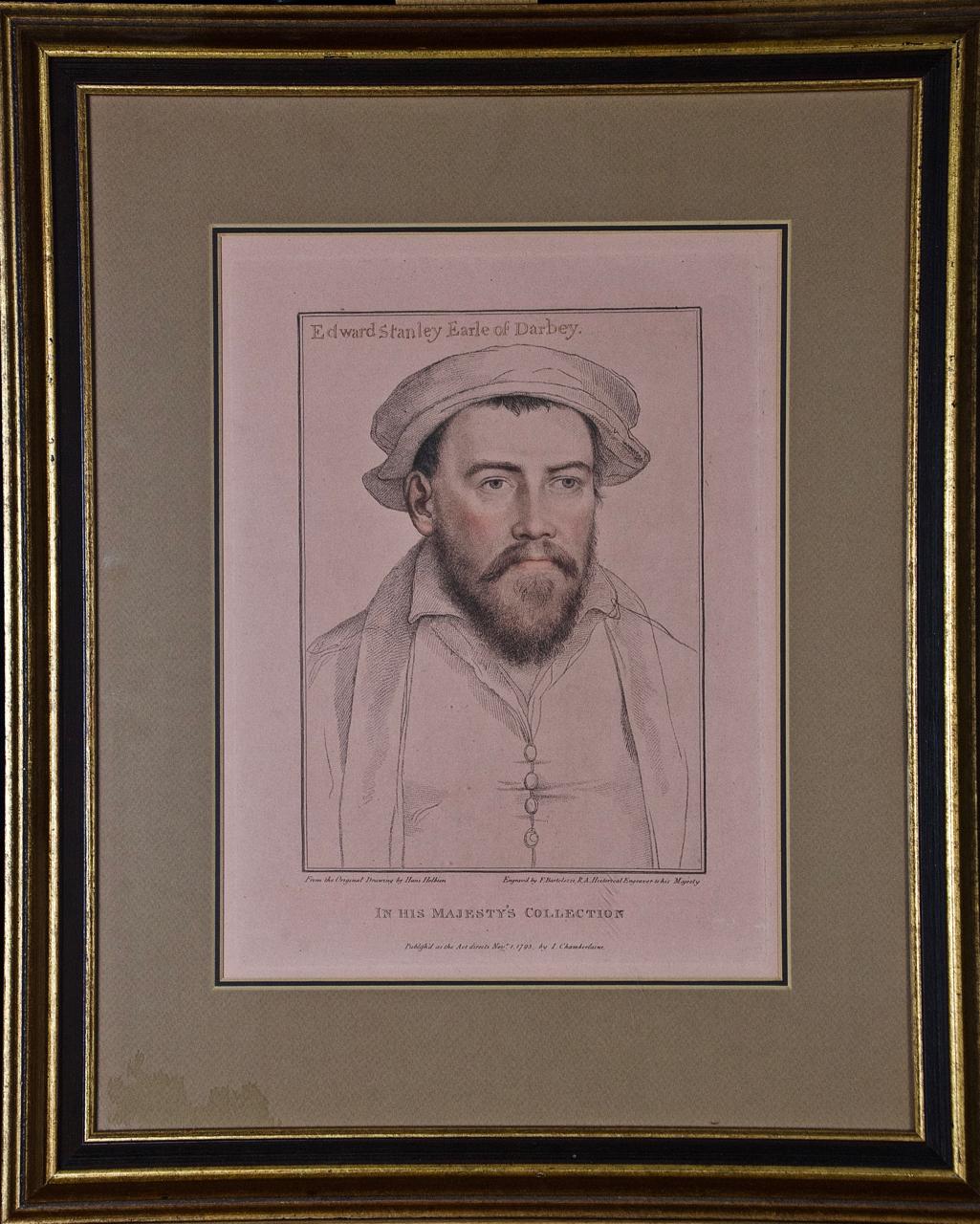 18th C. Portrait of Edward Stanley from Henry VIII's Court after Holbein Drawing