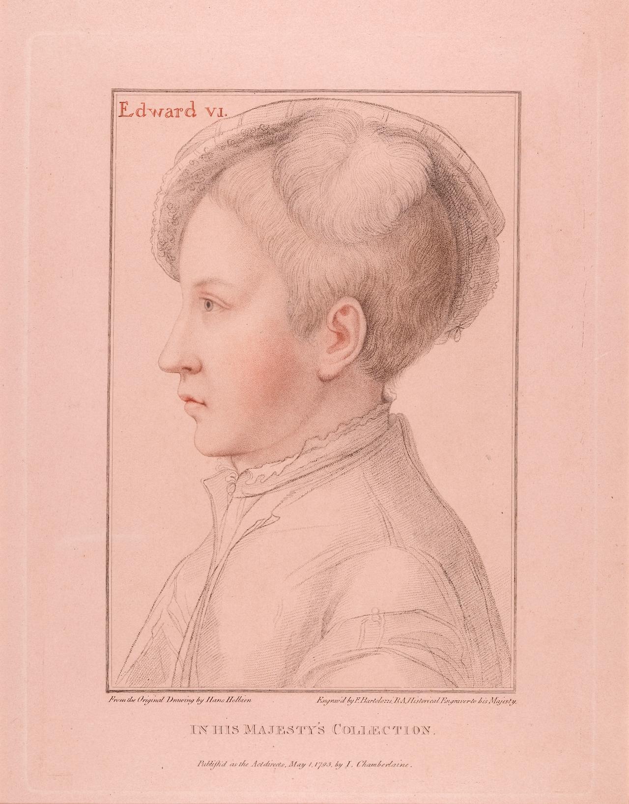 18th C. Portrait of Edward VI, Henry VIII's Son after 16th C. Holbein Drawing - Print by Hans Holbein